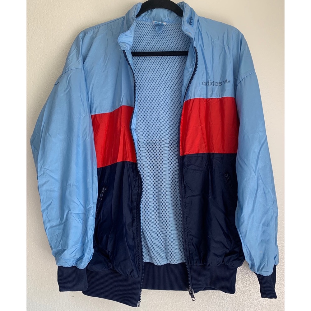 Light Blue, Red, & Navy Adidas Windbreaker